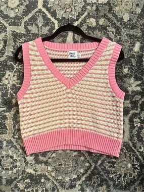 Princess Polly Pink & Cream Striped Knit V-Neck Sweater Tank